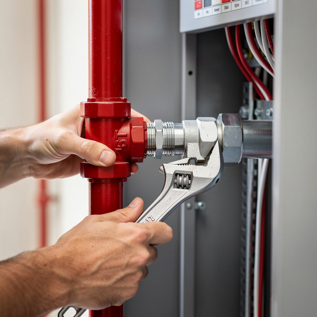 Nargan Fire & Safety Company expert installing a commercial fire sprinkler system in Goleta, CA